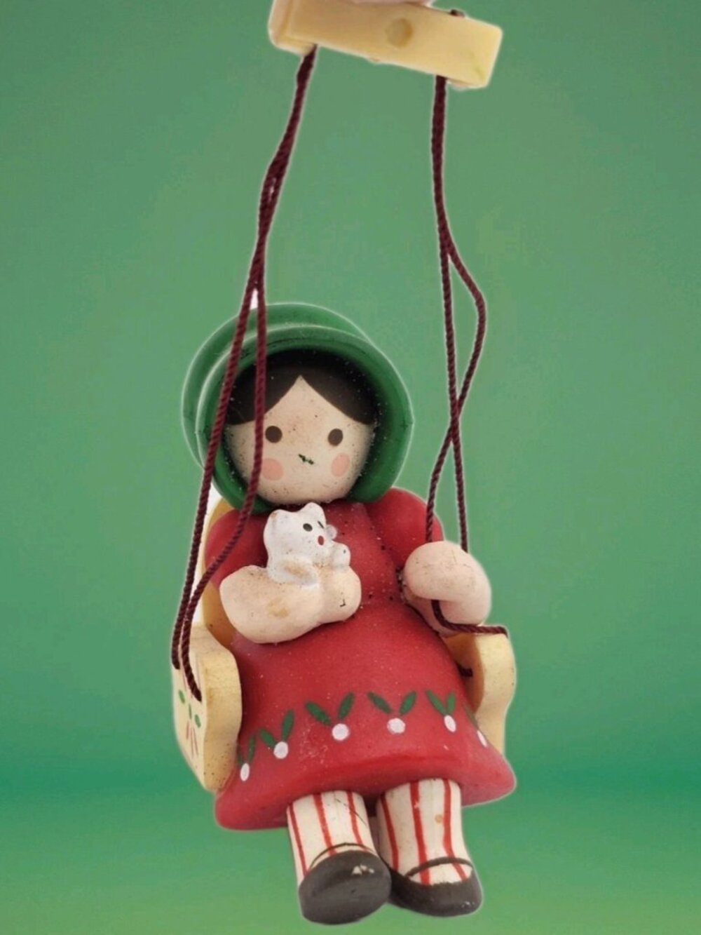 Vintage 1970s Hallmark Girl With Cat On A Swing Christmas Tree Ornament